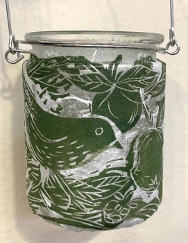 Blackbird and apple lantern in green