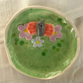 Pink butterfly & flower trinket dish