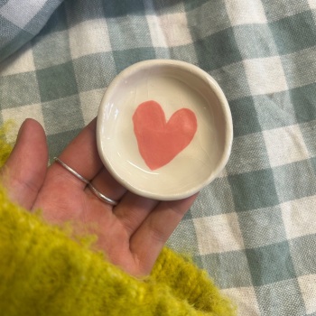 Pink heart trinket dish