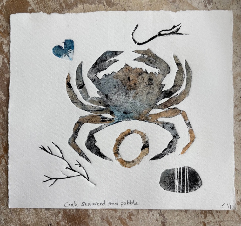 Crab, seaweed and pebble
