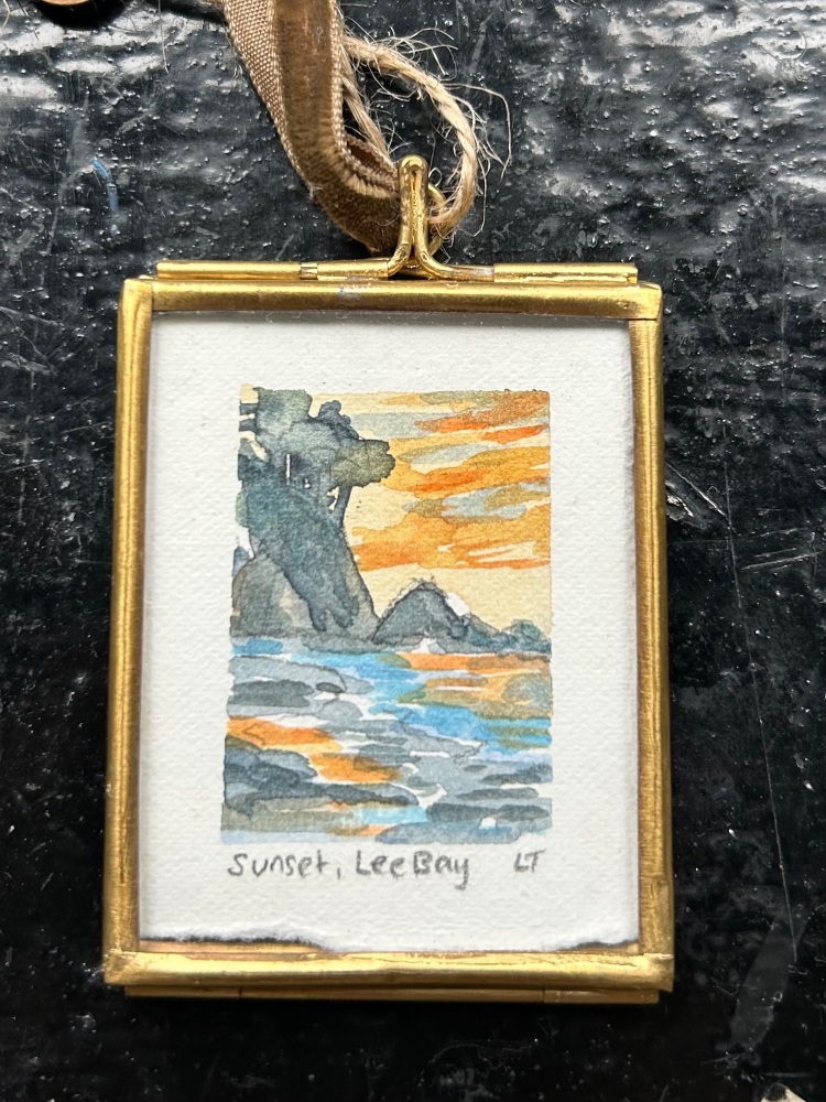Mini watercolour lee bay sunset