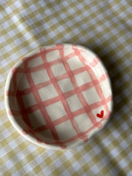 Pink gingham dish