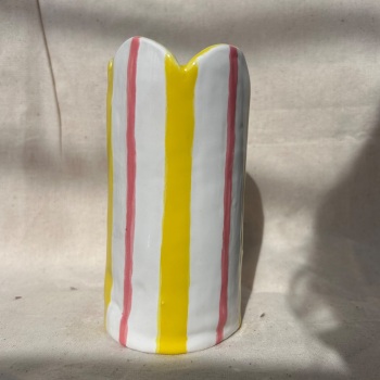 Sunshine yellow and pink striped vase