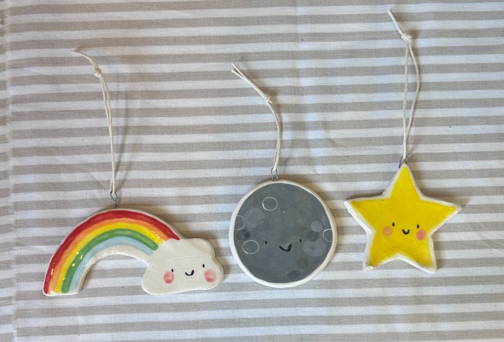 Moon, star and rainbow hanger set