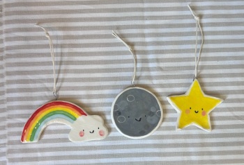 Moon, star and rainbow hanger set
