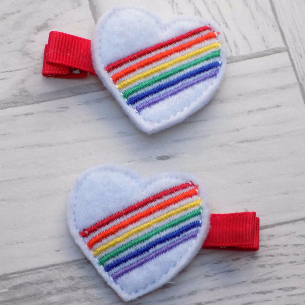 Rainbow Heart Felt Hair Clippies