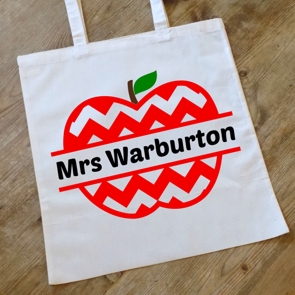 Personalised Chevron Apple Teacher Tote Bag