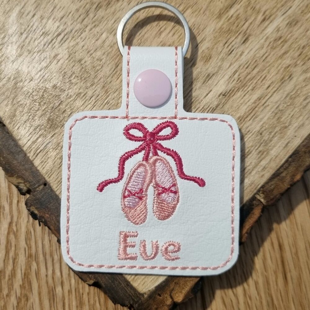 Personalised Ballet Shoes School Bag Tag Keyring | Embroidered Ballet Dance