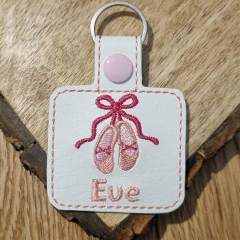 Personalised Ballet Shoes School Bag Tag Keyring | Embroidered Ballet Dancer Name Tag