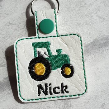 Personalised Tractor School Book Bag Tag Keyring | Embroidered Name Keyring for Kids | Tractor Gift
