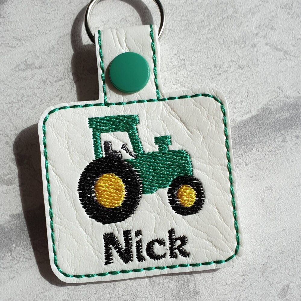 Personalised Tractor School Book Bag Tag Keyring | Embroidered Name Keyring