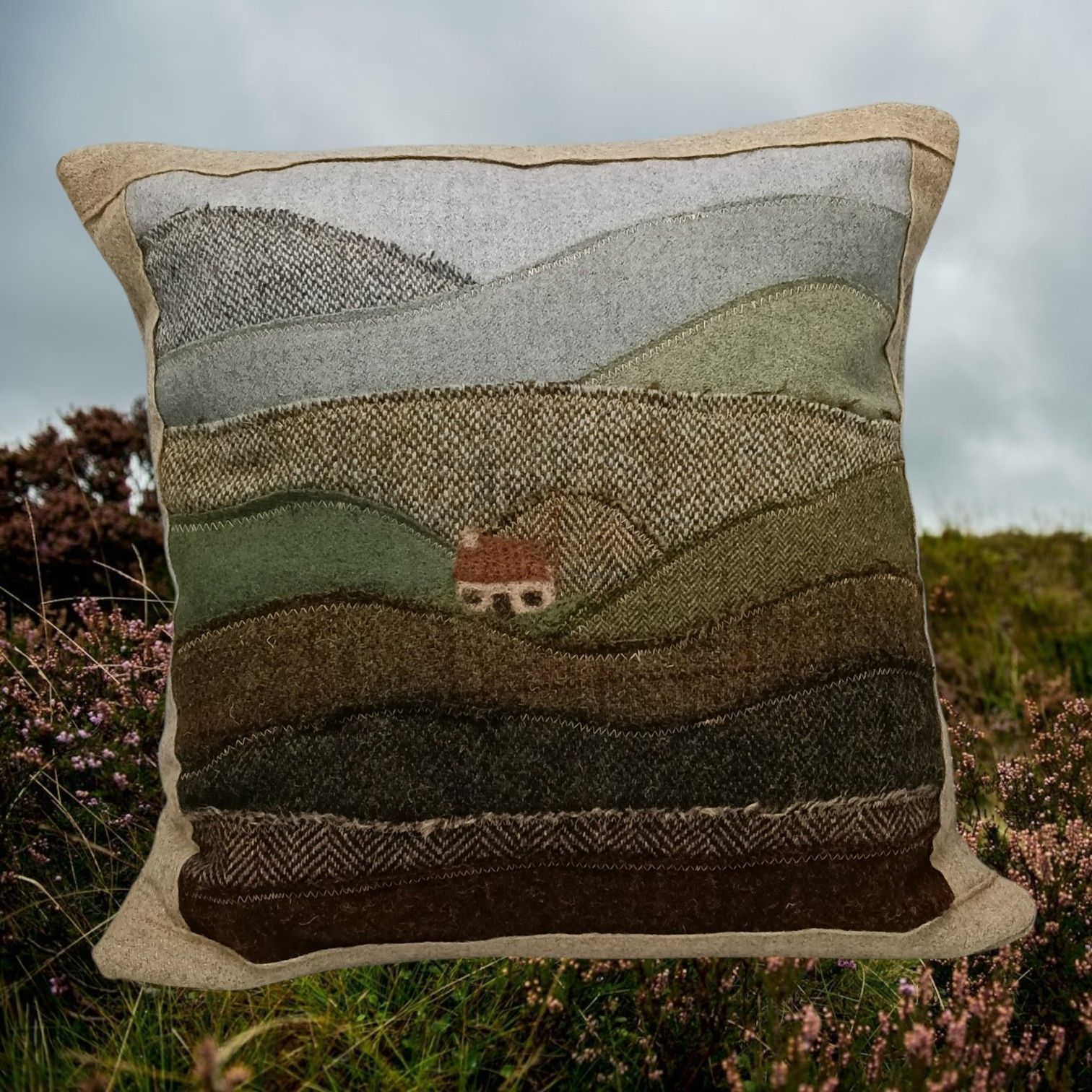 landscape cushion with croft mixed tweeds and wools scotland 2 cloth dolly 