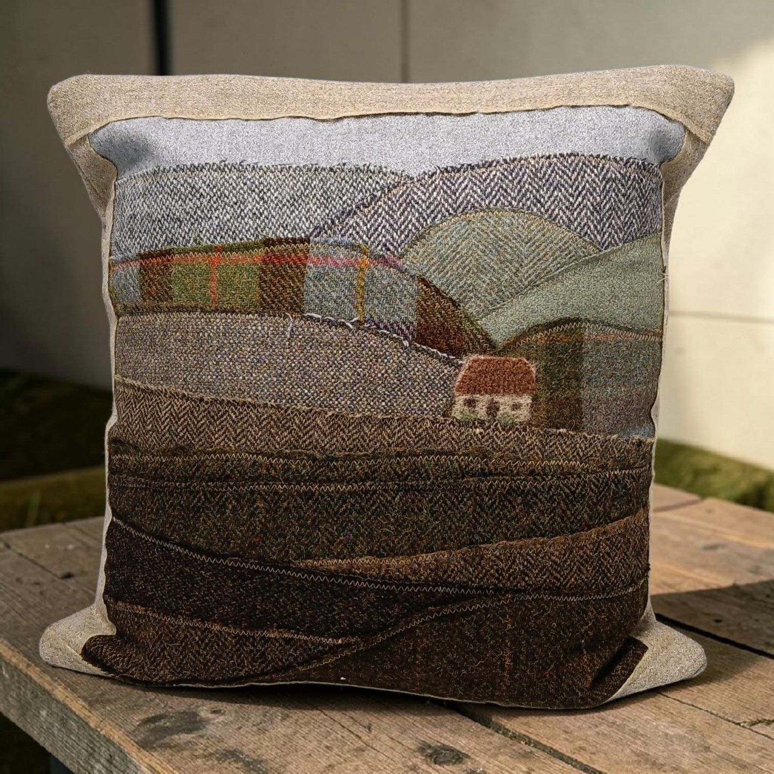 landscape cushion with croft mixed tweeds and wools scotland 3 cloth dolly 