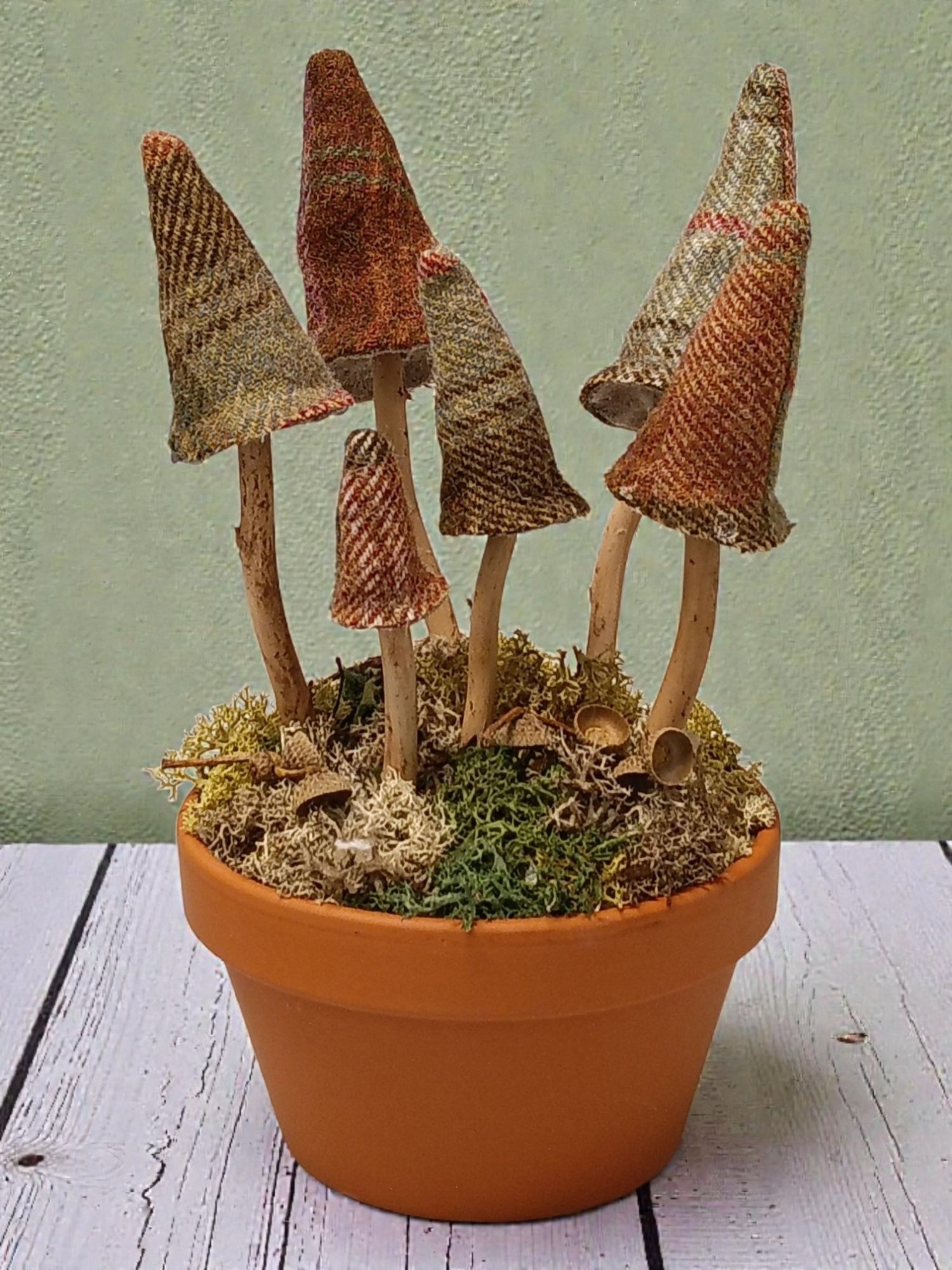 pot of toadstools brown cloth dolly crafts