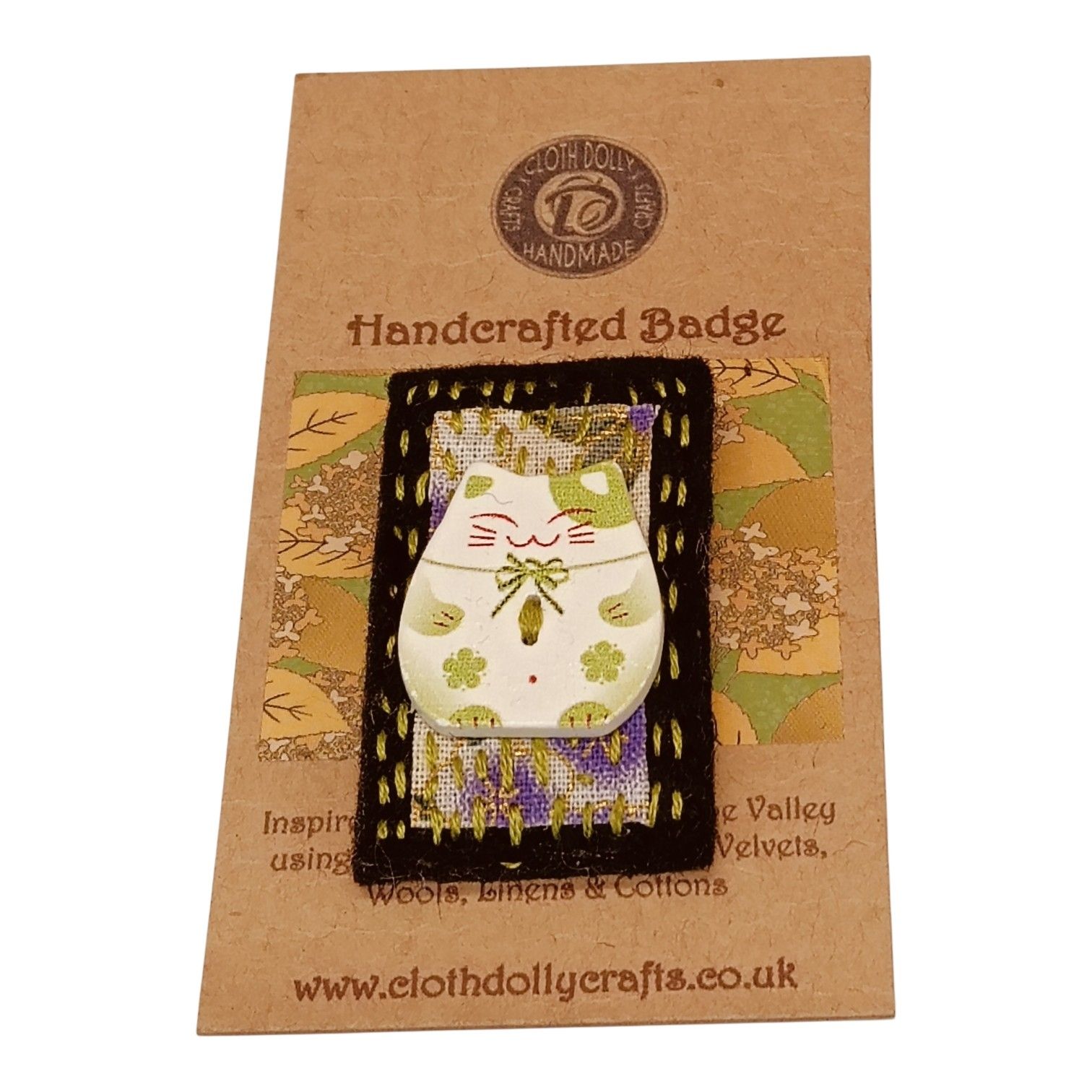 hand embroidered cat button badge cloth dolly crafts