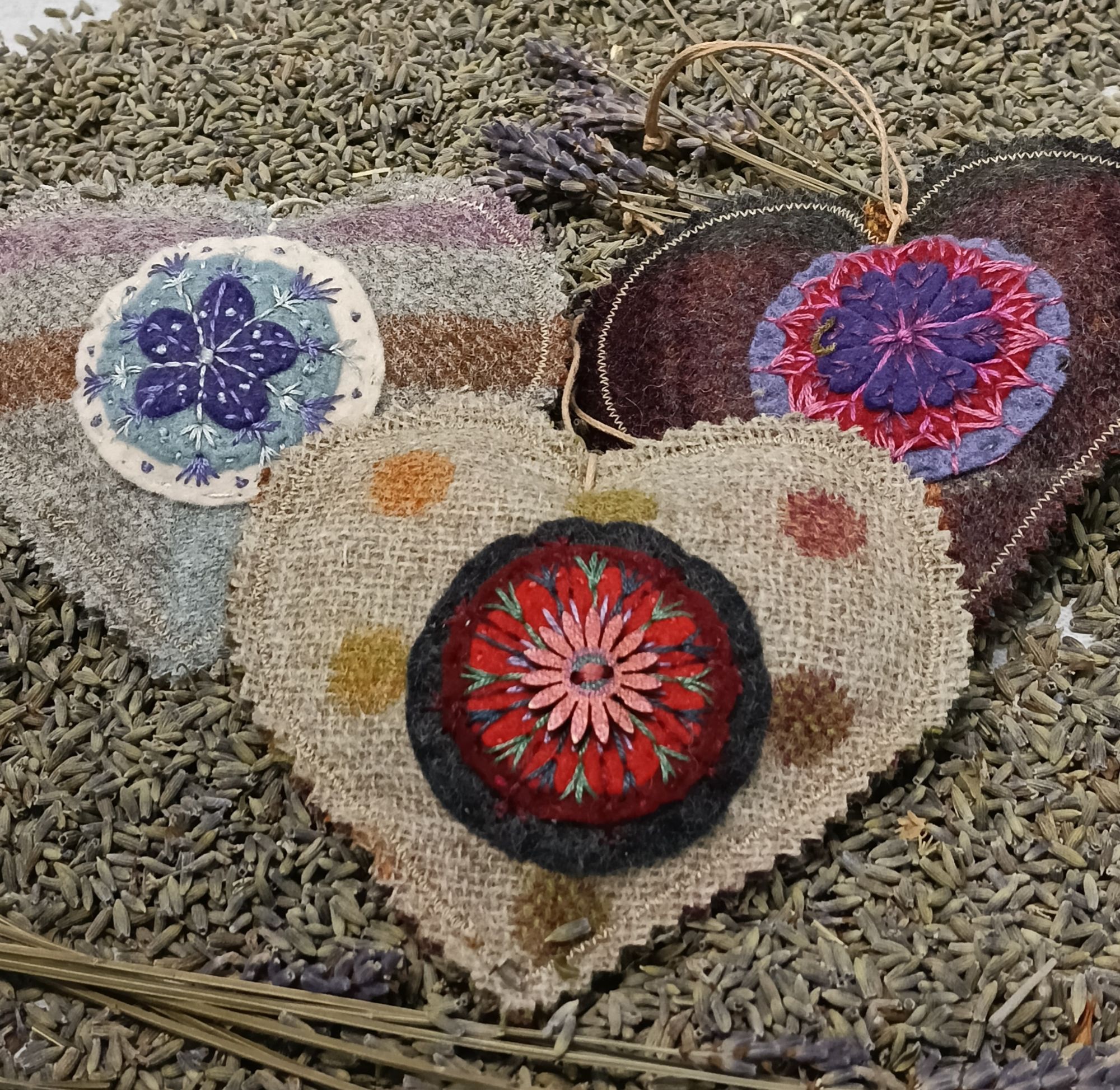 lavender heart  felt penny wool 3 cloth dolly crafts
