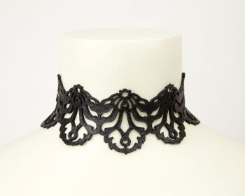 Leather Choker Necklace "Falling Leaves" in Black or  White