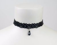 Leather lace choker in Black  or White with Crystal drop bead