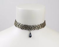 Reversible Leather Lace Choker in Platinum Gold-Black, Gold-Black or Silver-Black  with Glass drop bead