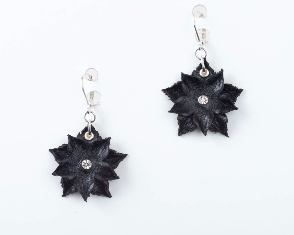 Leather Flower Earrings in Black or White