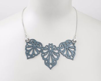 Laser cut leather necklace "Teardrops" in Pearl blue or Pewter