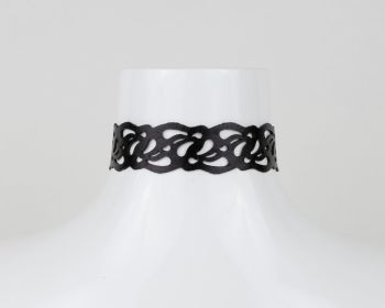 Black Leather Choker Necklace "Victorine" Design 