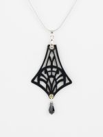 Laser Cut Leather Pendant With Crystal in Black, Red or Turquoise â€¢ 