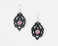 Black Laser Cut Leather Earrings With Glass Birthstone Crystal   