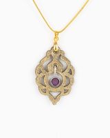 Gold Leather Pendant With Glass Birthstone Crystal  