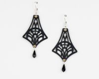 Black Leather Earrings With Crystal 