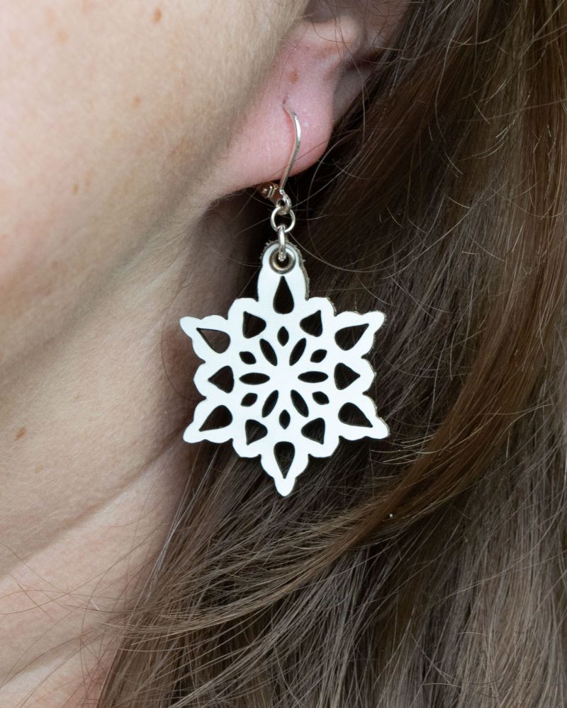 Tiny Snowflakes Leather Earrings in White