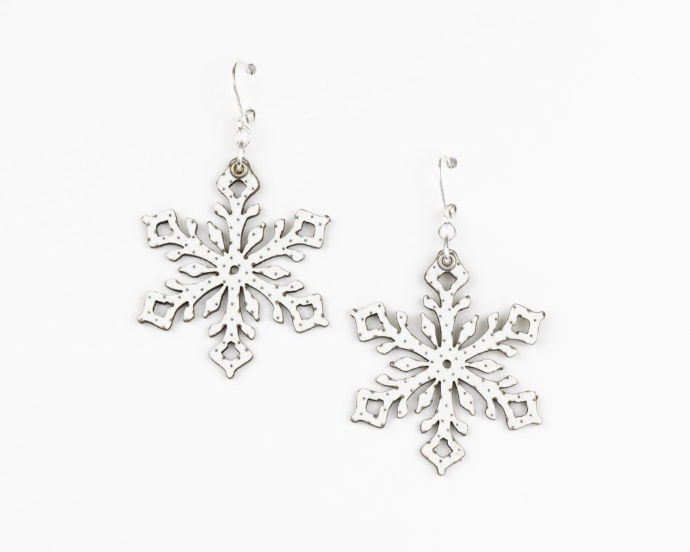 Snowflake Leather Earrings in White 