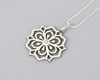 Snowflake Mandala Leather Pendant with Crystal Bead