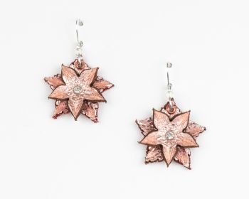 Leather Flower Earrings In Metallic Colours