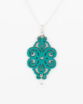 Leather Pendant "Spirals" Design with Glass Crystal Bead in Red or Turquoise
