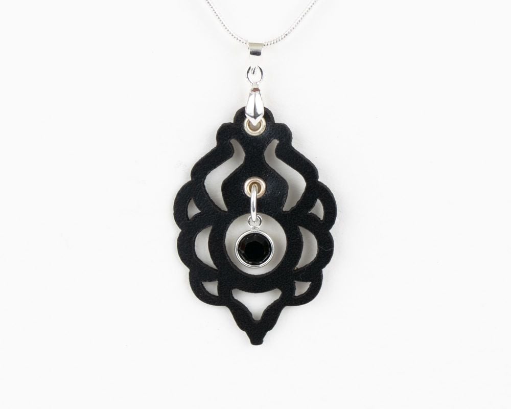 Black Leather Pendant With Black Crystal