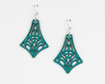 Laser Cut Leather Earrings "Isadora" Design in Red and Turquoise 