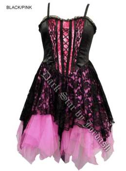 Dark Star by Jordash Satin and Lace mini Dress DS/DR/5648 Black/pink