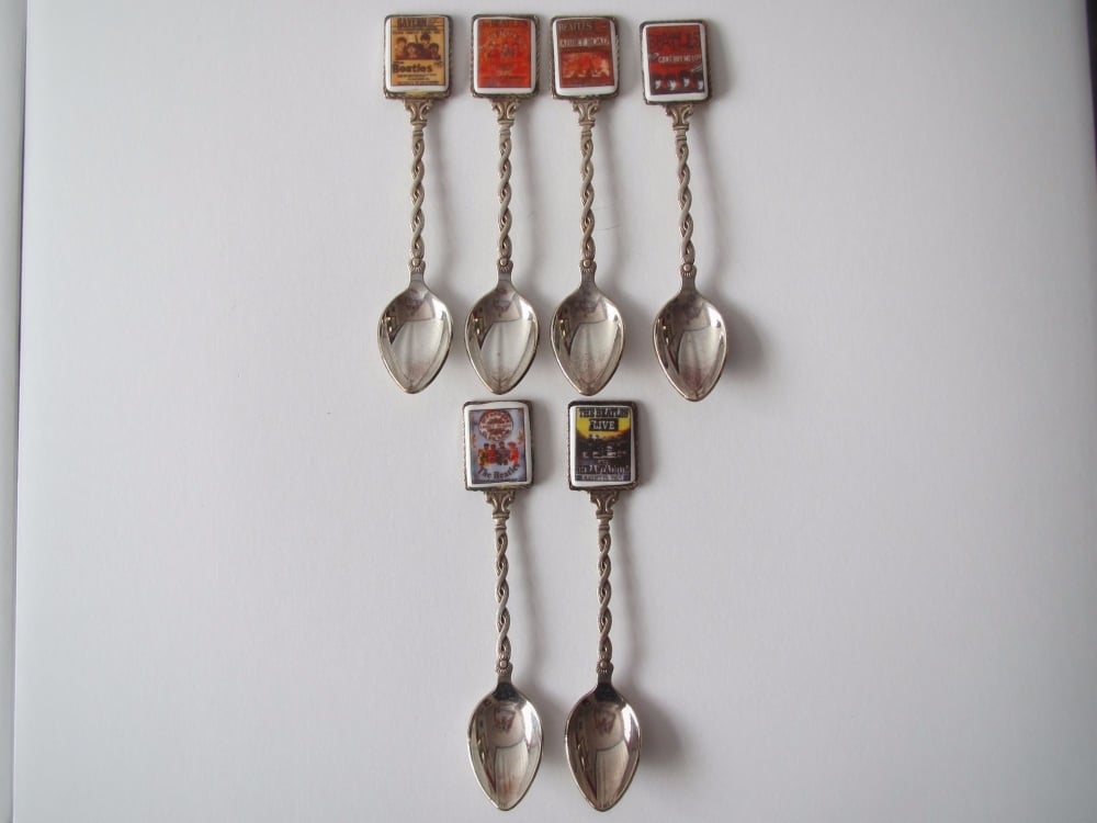 Beatles  Six Silver Plated Spoons With Ceramic Pictures