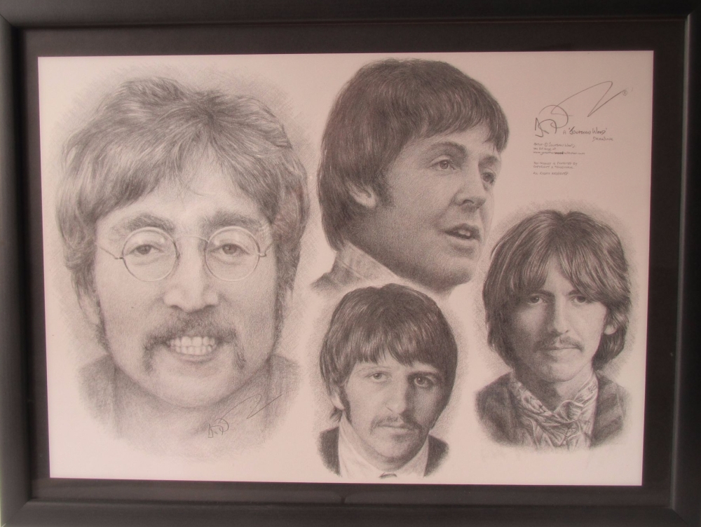 Beatles  Framed Drawing Signed Print   