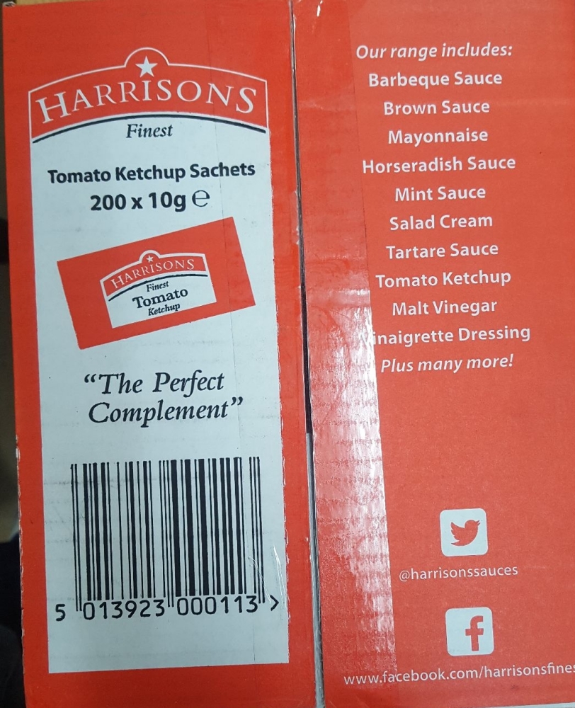 Harrisons Finest Tomato Ketchup Sauce Sachets Individual 10gX200 ** NEW CHEAPIST **