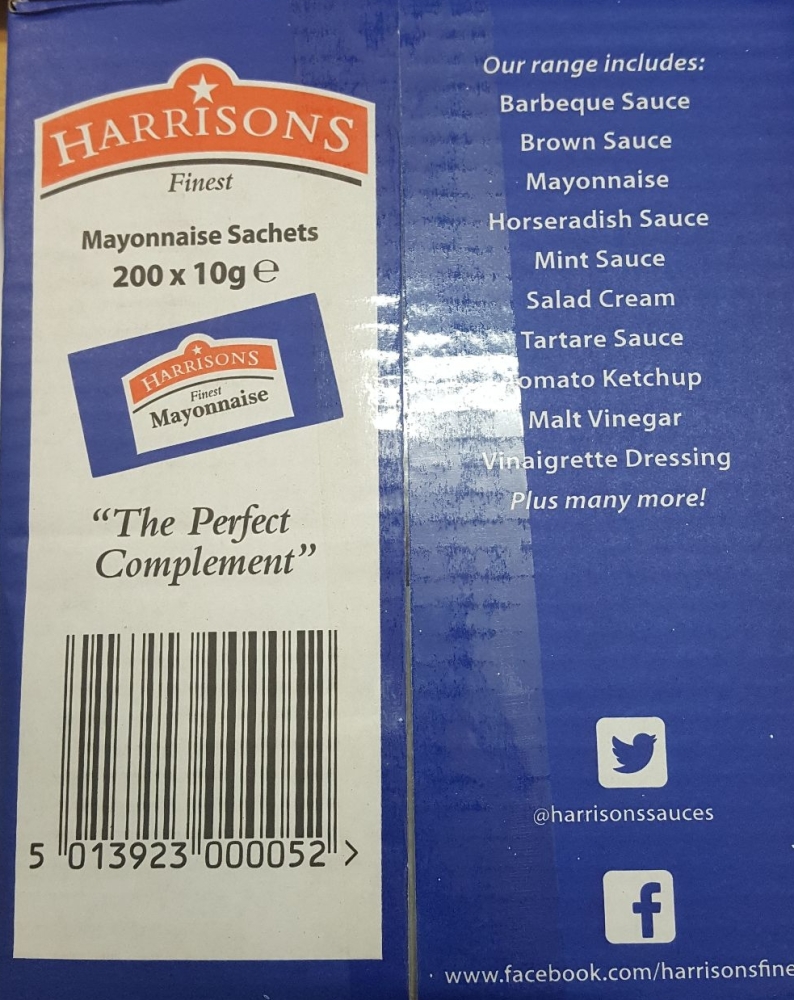 Harrisons Finest Mayonnaise Sachets Sauce Individual 10g ** NEW CHEAPIST **