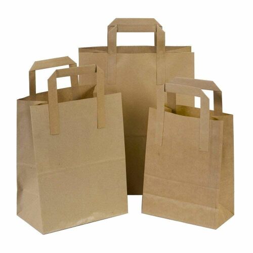 Brown Paper Bags with Handles Size S/ M/ L/ Takeaway Food Bags Kraft SOS Ba