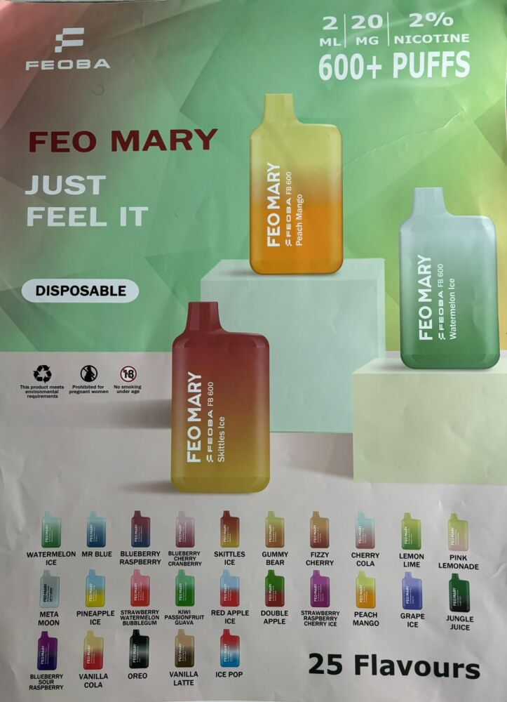 Feo Marry 600 Disposable Vape Kit Like ELUX Lost Marry 20MG 2ML UK  (10 pcs  Full Box)