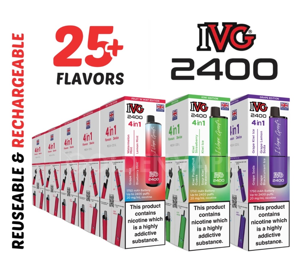 IVG 4 IN 1 2400 PUFF VAPE Kit 4 FLAVOURS IN ONE DEVICE  UK  (5 pcs  Full Box)