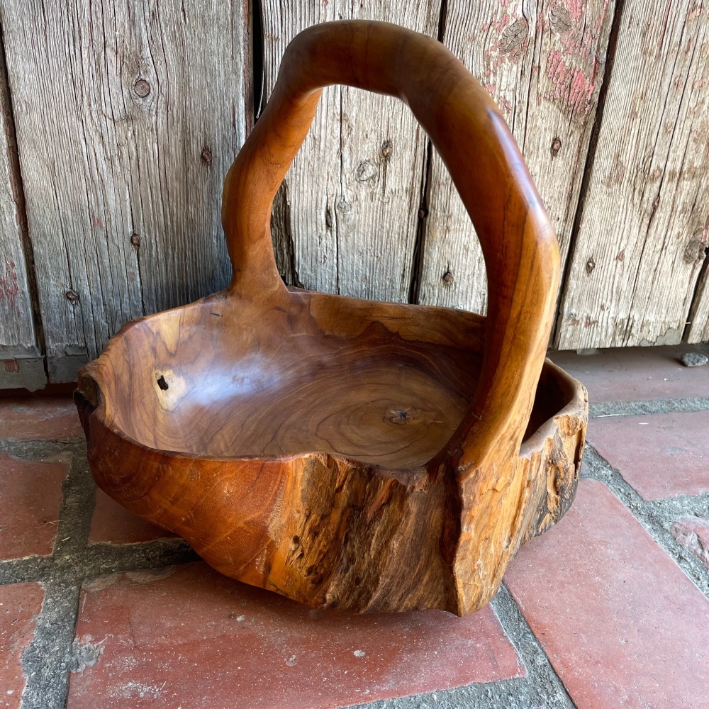 Beautiful Hand Carved Wooden Basket Style Bowl