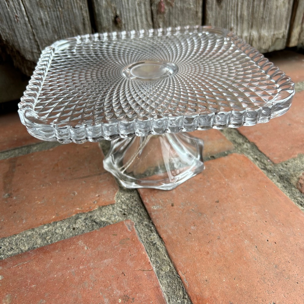 Beautiful Vintage Glass Square Cake Stand