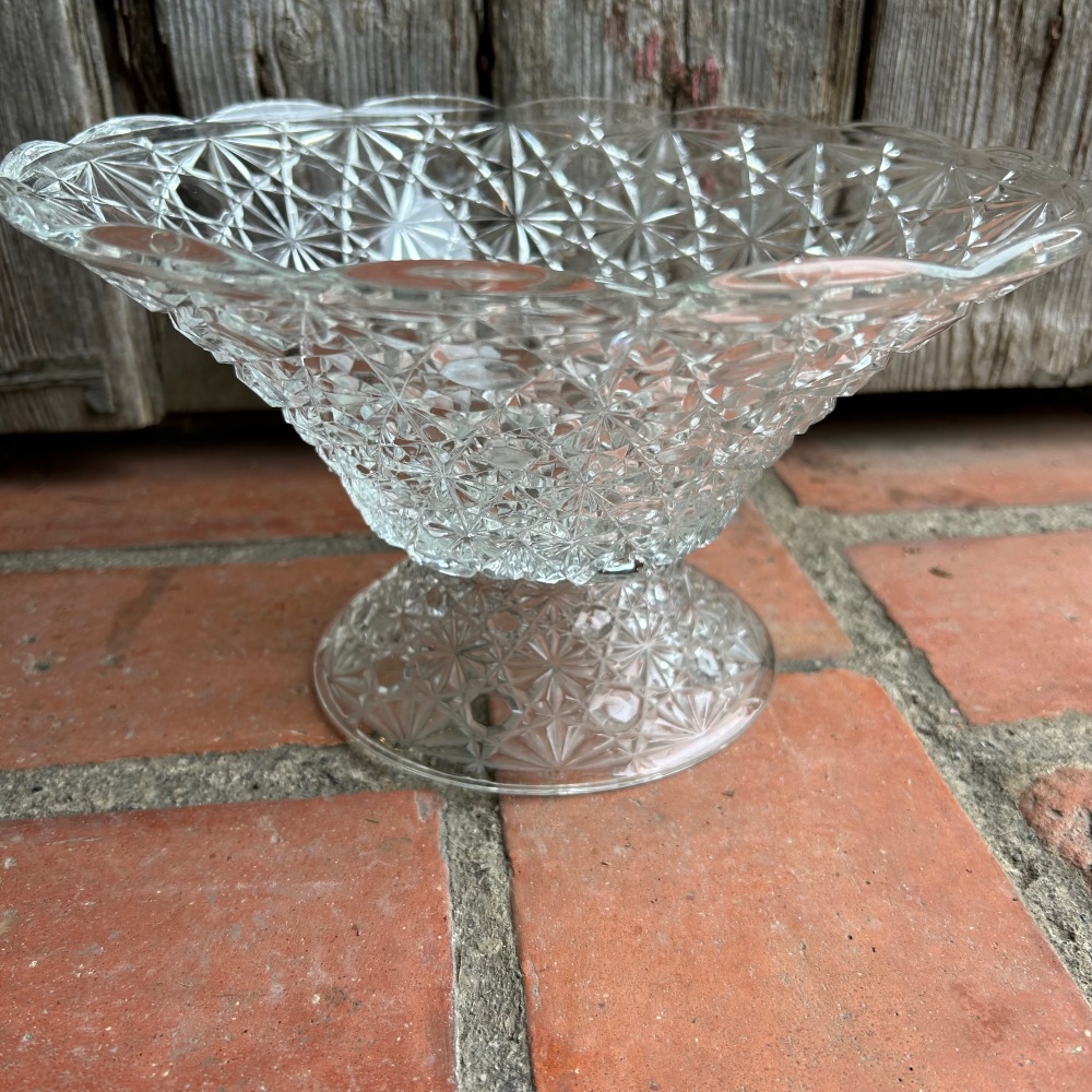 Stunning Large Vintage Glass Footed Bowl