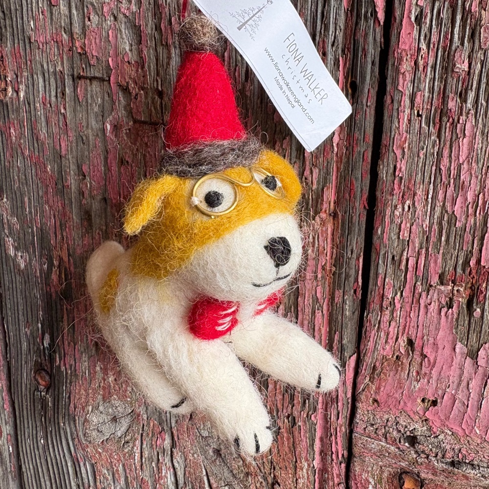 Fiona Walker England Felt Dog with Hat
