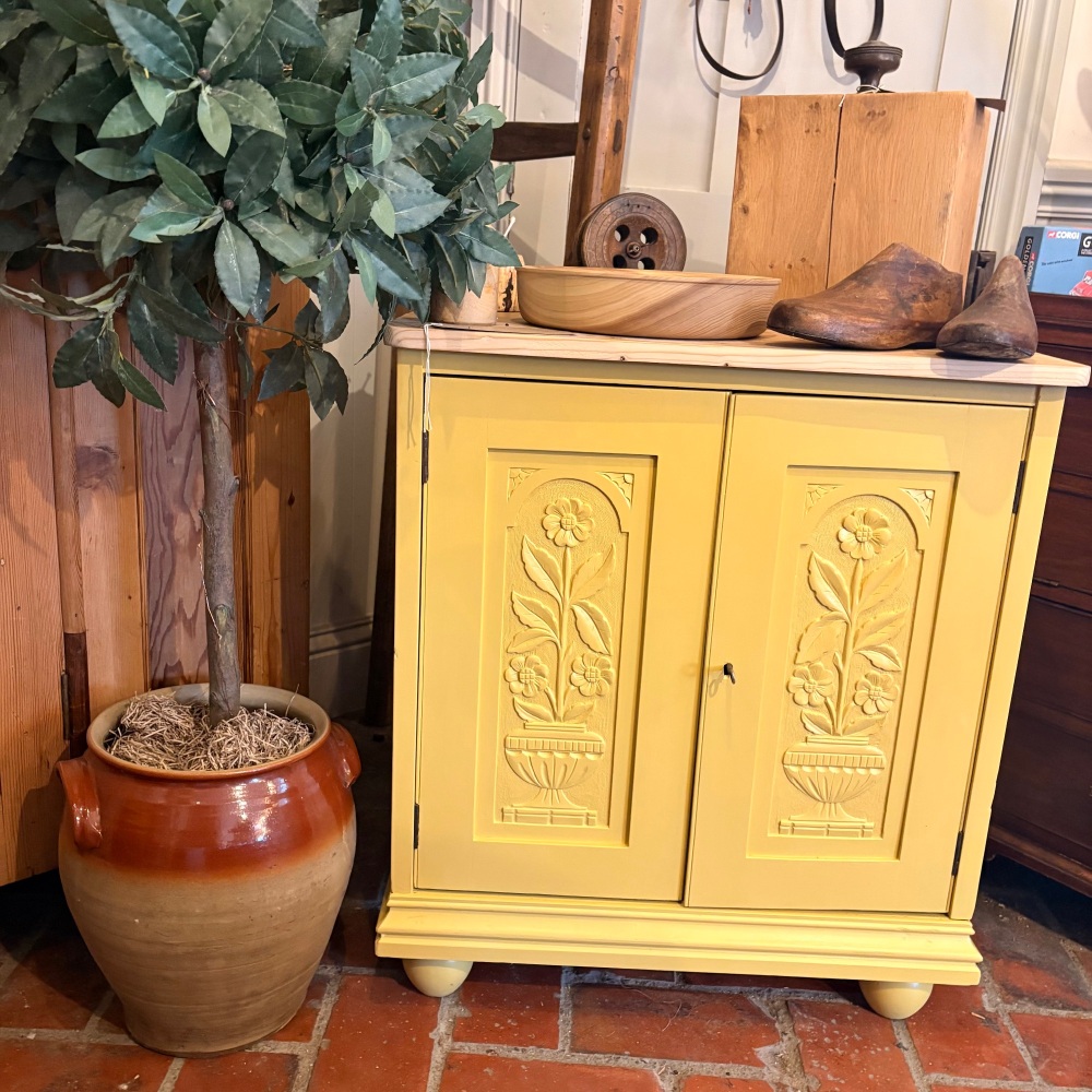 Lovely Painted Antique Carved Cupboard